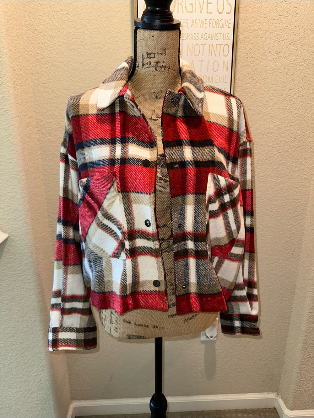 Plaid Button-Front Cropped Jacket